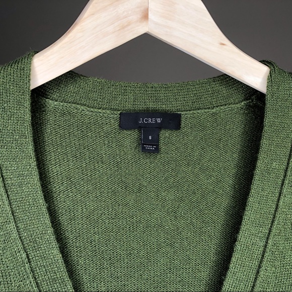 J Crew Green Buttondown V Neck Wool Cardigan Small - Picture 3 of 6